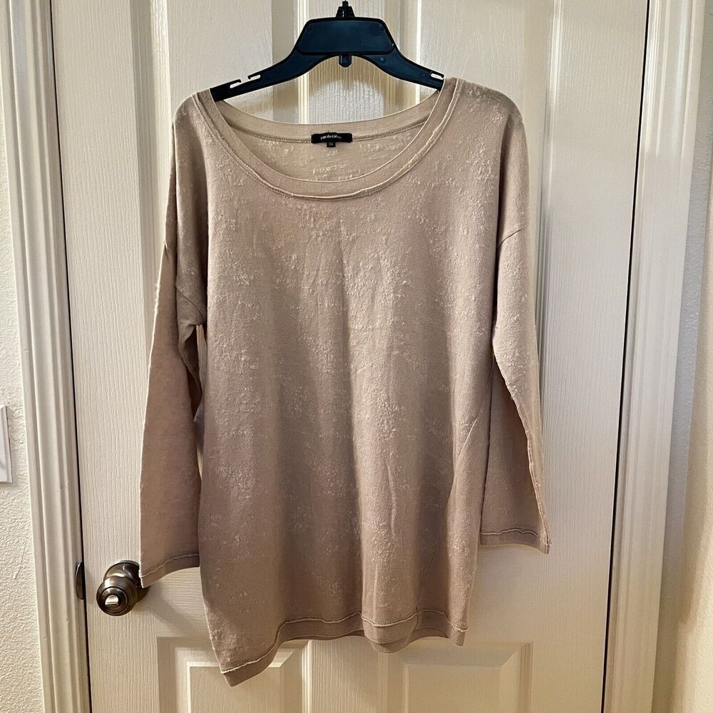 Pas de Calais Wool Blend Textured Long Sleeve Sweater Top Taupe Women's SZ 34 XS